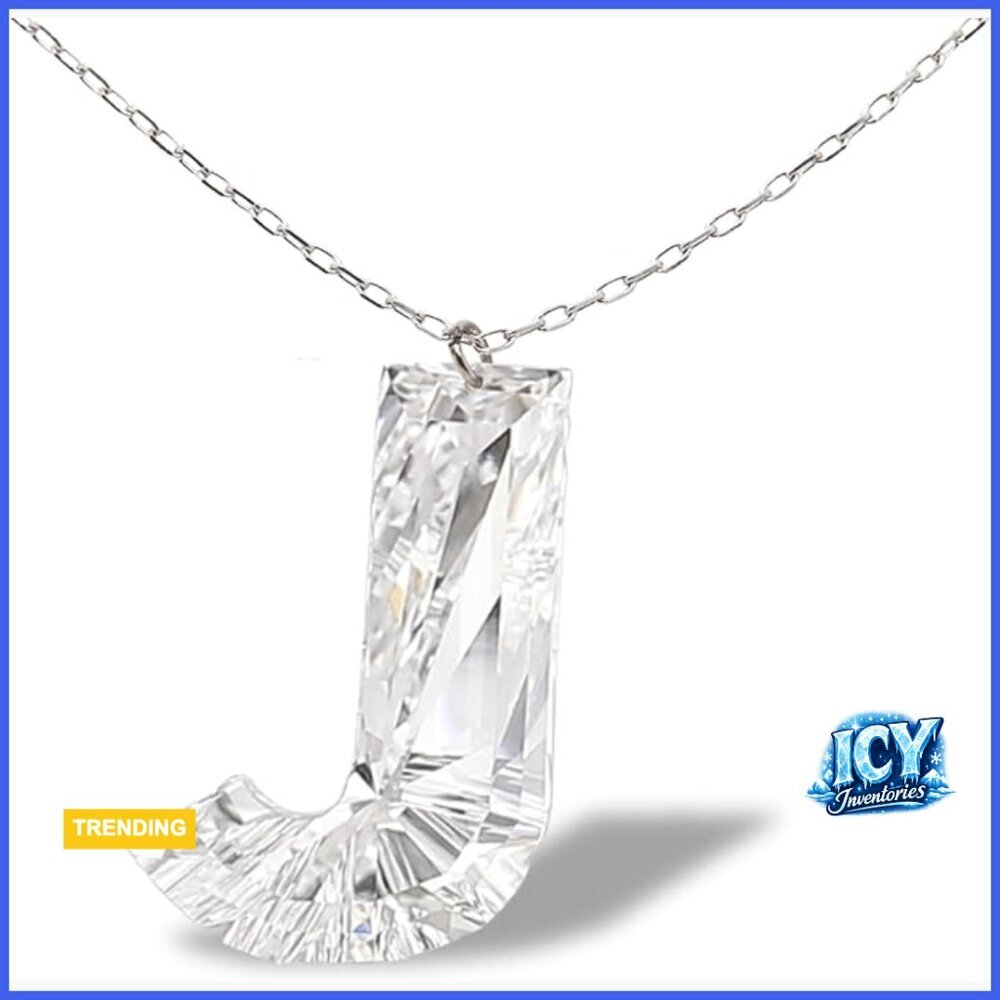 14k White Gold and Lab Grown Diamond Initial Necklace with Sterling Silver Chain